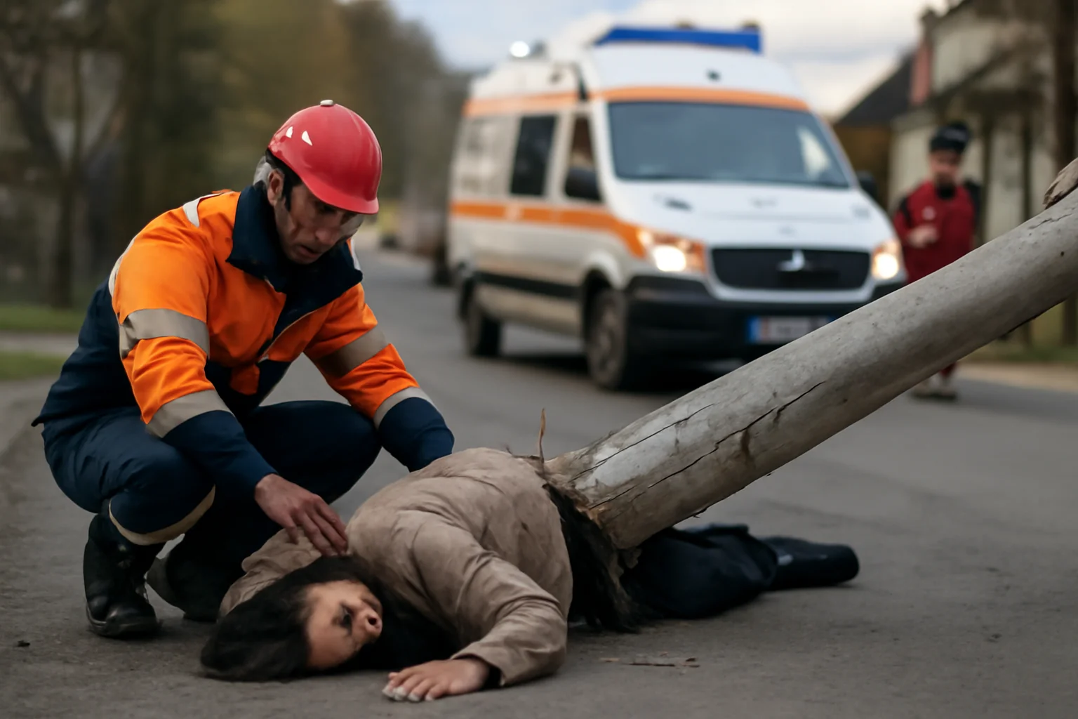 Stâlp căzut la Azuga, o femeie transportată la spital